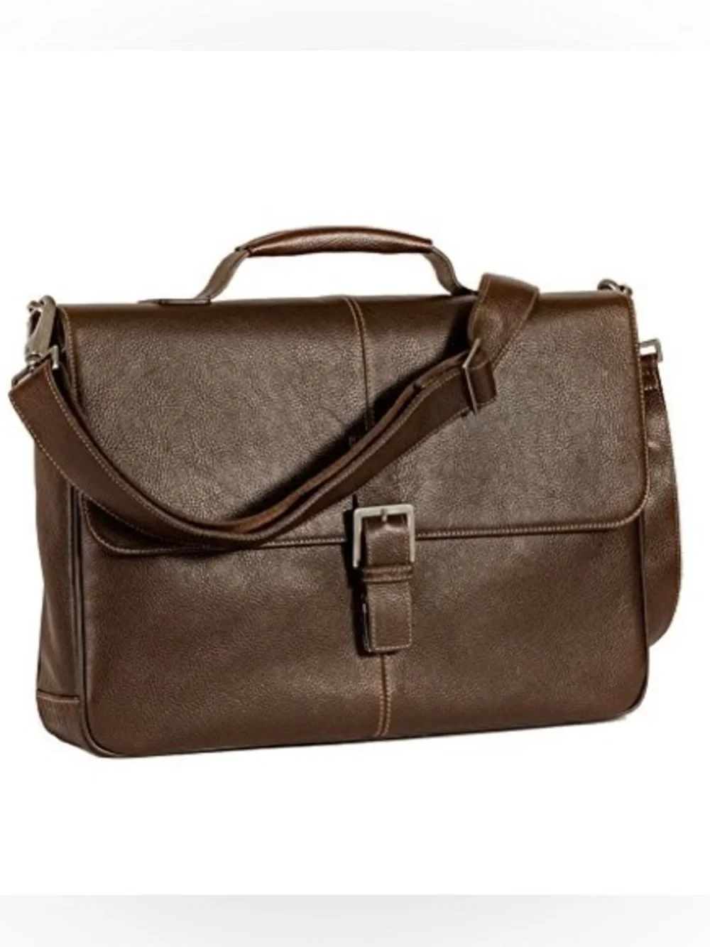 Boconi Tyler Tumbled Brokers Bag Color Coffee Italian Pebbled Leather EXCELLENT